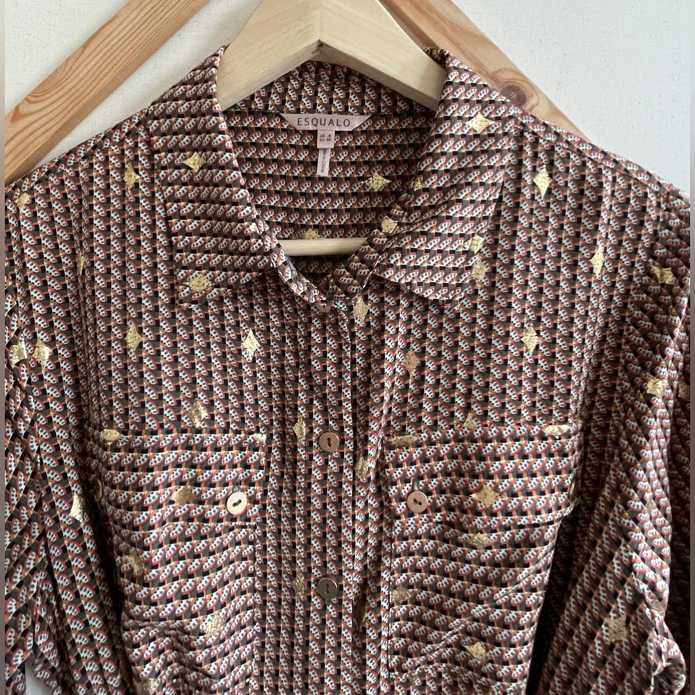 ESQUALO Brown and Gold Long Sleeve Dress - Picture 3 of 7